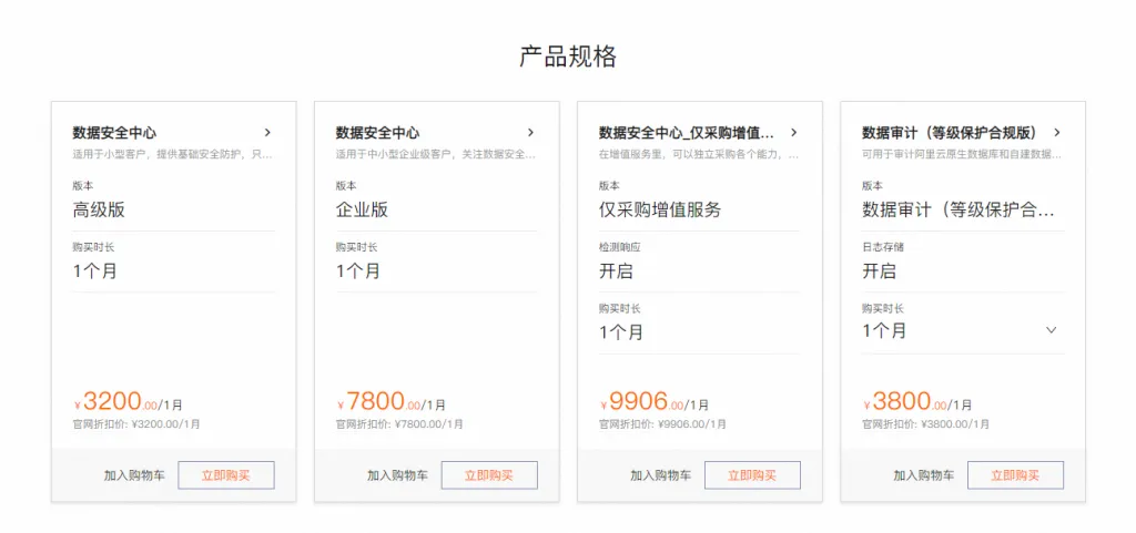 阿里云数据安全中心高级版/企业版区别及优惠价格表